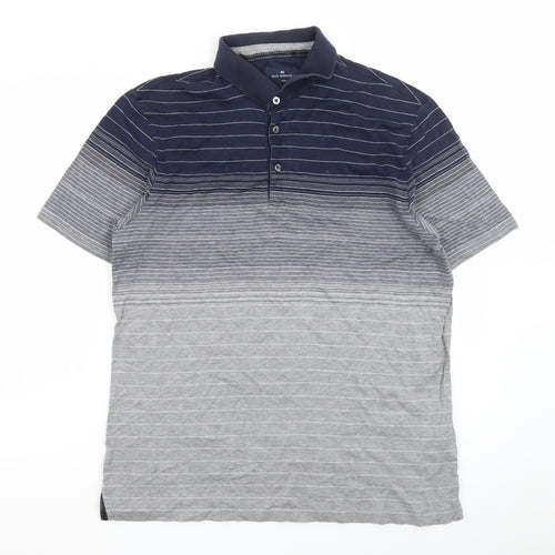 Blue Harbour Men's Blue & Grey Striped Polo Shirt, Size M Regular Fit
