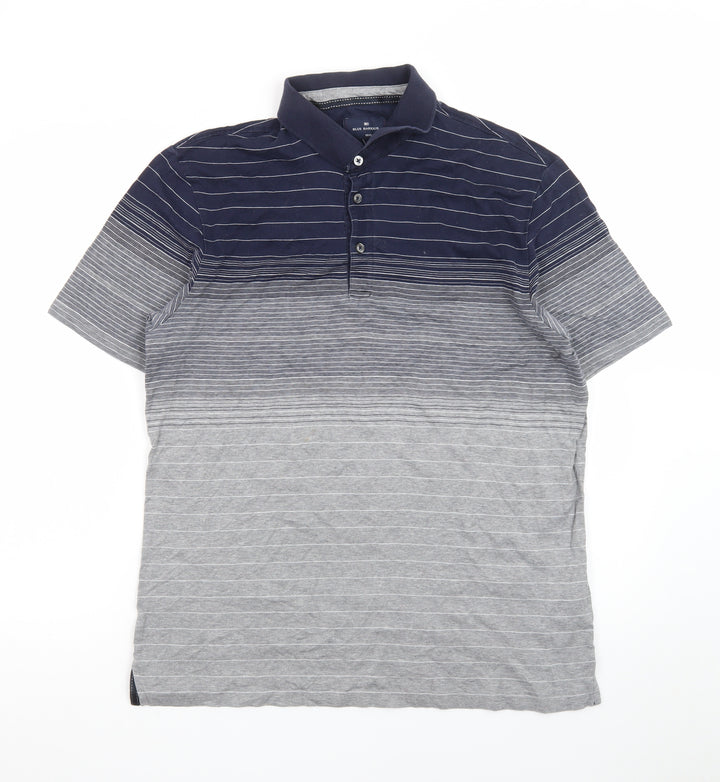 Blue Harbour Men's Blue & Grey Striped Polo Shirt, Size M Regular Fit