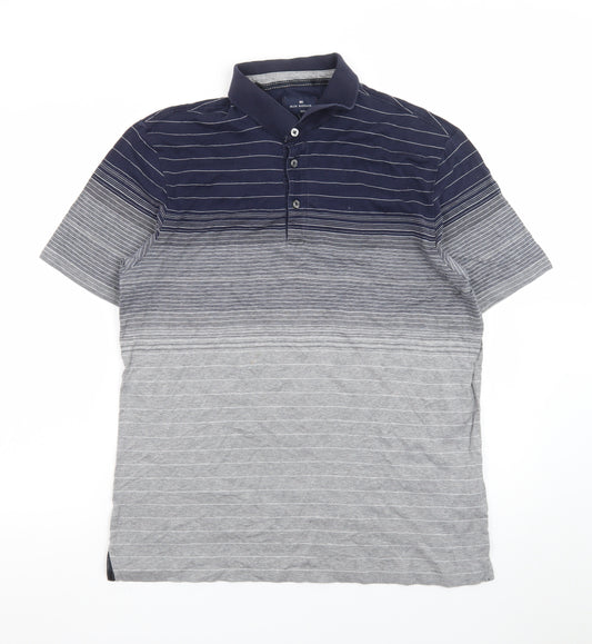 Blue Harbour Men's Blue & Grey Striped Polo Shirt, Size M Regular Fit