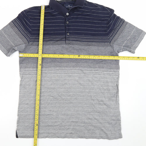 Blue Harbour Men's Blue & Grey Striped Polo Shirt, Size M Regular Fit