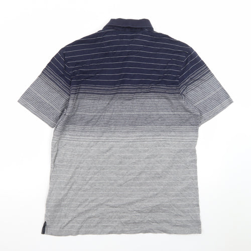 Blue Harbour Men's Blue & Grey Striped Polo Shirt, Size M Regular Fit