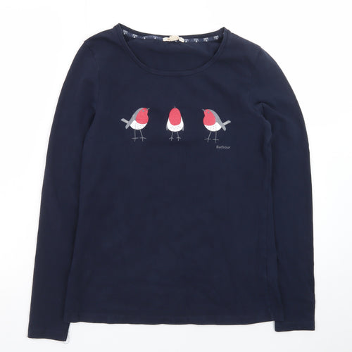 Barbour Women's Blue Long Sleeve Robin Print Cotton T-Shirt Size 10