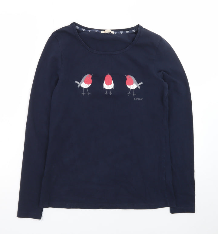 Barbour Women's Blue Long Sleeve Robin Print Cotton T-Shirt Size 10