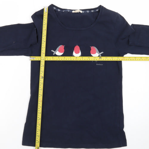 Barbour Women's Blue Long Sleeve Robin Print Cotton T-Shirt Size 10