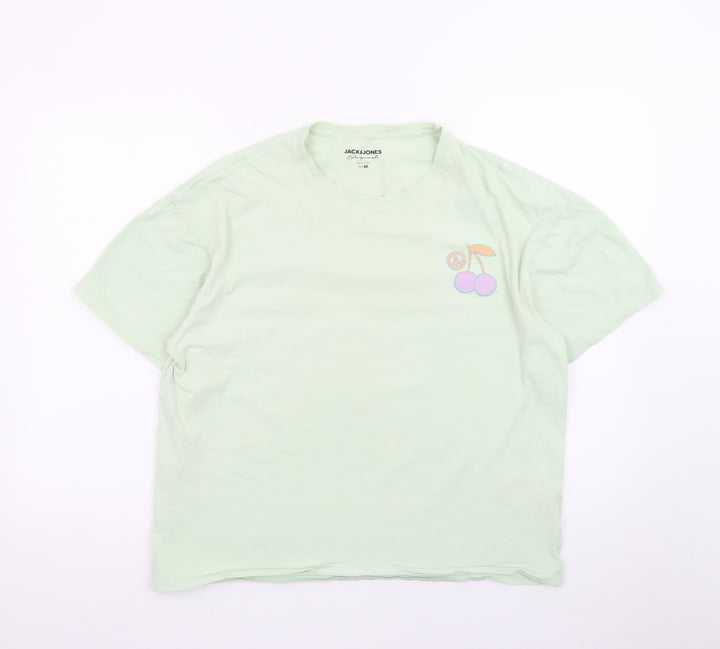 Jack & Jones Green Graphic Retro T-Shirt M Unisex Casual Summer Top