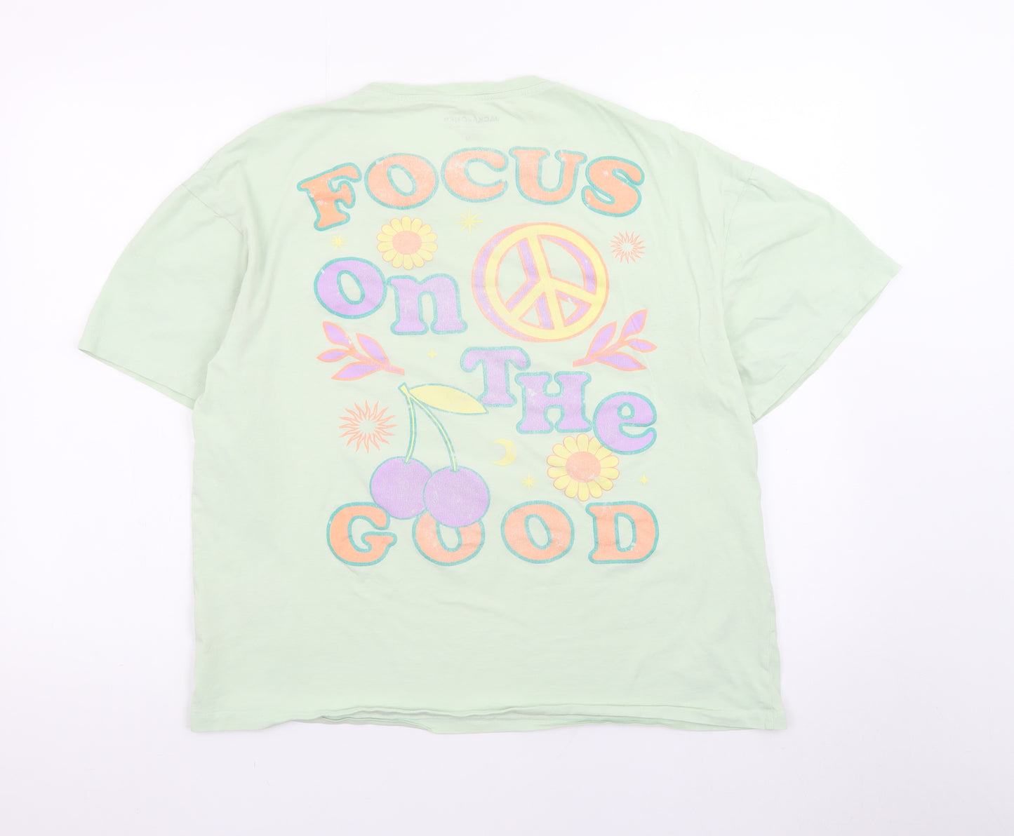 Jack & Jones Green Graphic Retro T-Shirt M Unisex Casual Summer Top