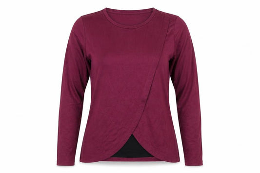 Front view of Blooming Marvellous Women's Red Wrap Long Sleeve Blouse, size S