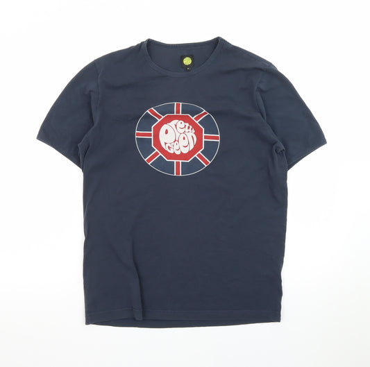 Pretty Green Men's Blue Union Jack Logo T-Shirt Size M Regular Fit