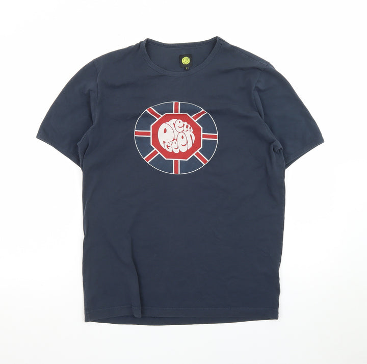 Pretty Green Men's Blue Union Jack Logo T-Shirt Size M Regular Fit