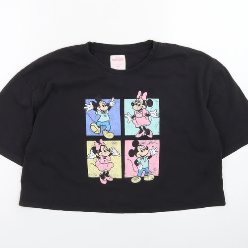 Primark Women Black Cropped Mickey & Minnie Cotton T-Shirt XS