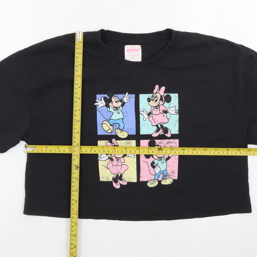 Primark Women Black Cropped Mickey & Minnie Cotton T-Shirt XS