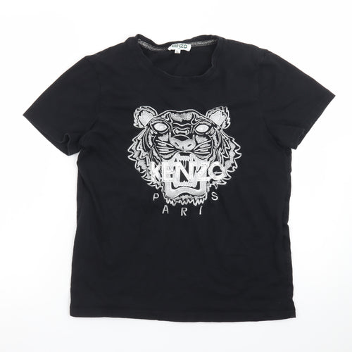 Kenzo Men’s Black XL Tiger Embroidered Crew Neck Cotton T-Shirt