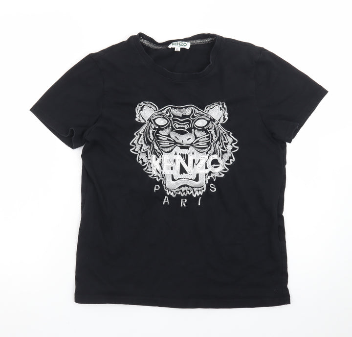 Kenzo Men’s Black XL Tiger Embroidered Crew Neck Cotton T-Shirt