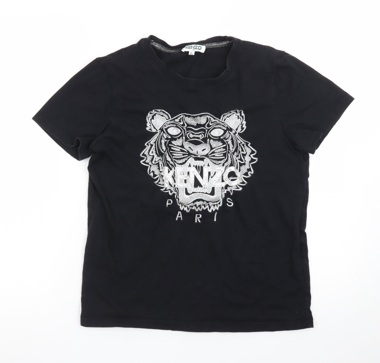 Kenzo Men’s Black XL Tiger Embroidered Crew Neck Cotton T-Shirt