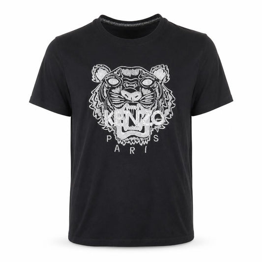 Front view of Kenzo Men’s Black XL Tiger Embroidered Crew Neck Cotton T-Shirt