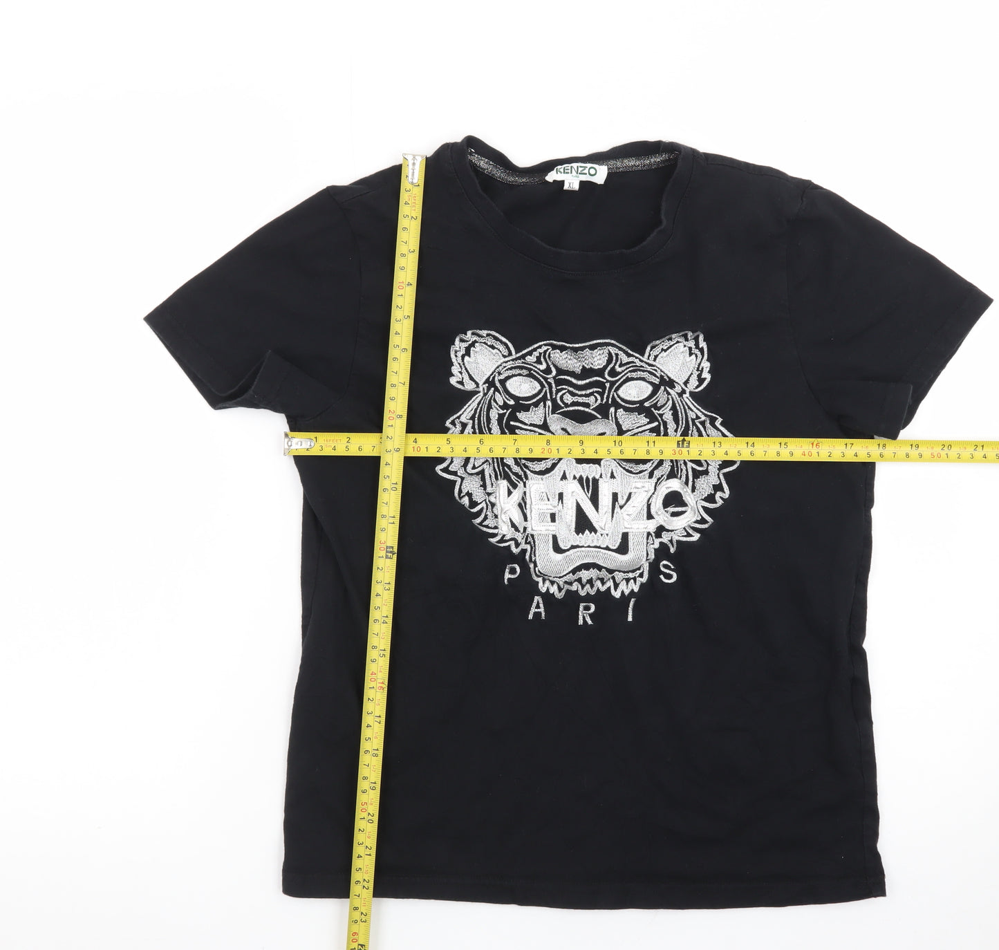 Kenzo Men’s Black XL Tiger Embroidered Crew Neck Cotton T-Shirt