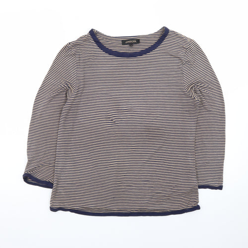 Jaeger Women Beige and Navy Striped Jersey Long Sleeve Top Size S