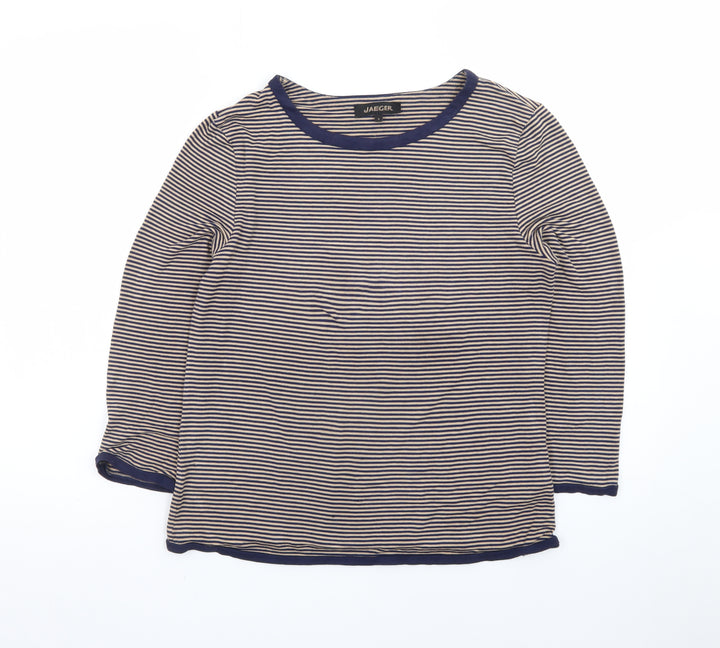 Jaeger Women Beige and Navy Striped Jersey Long Sleeve Top Size S