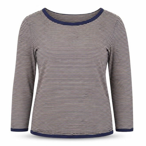 Jaeger Women Beige and Navy Striped Jersey Long Sleeve Top Size S