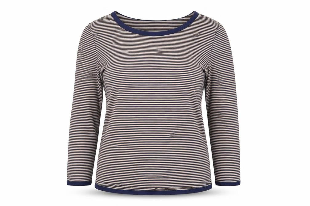 Jaeger Women Beige and Navy Striped Jersey Long Sleeve Top Size S