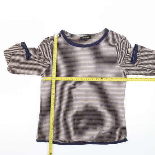 Jaeger Women Beige and Navy Striped Jersey Long Sleeve Top Size S
