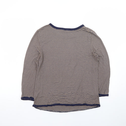 Jaeger Women Beige and Navy Striped Jersey Long Sleeve Top Size S