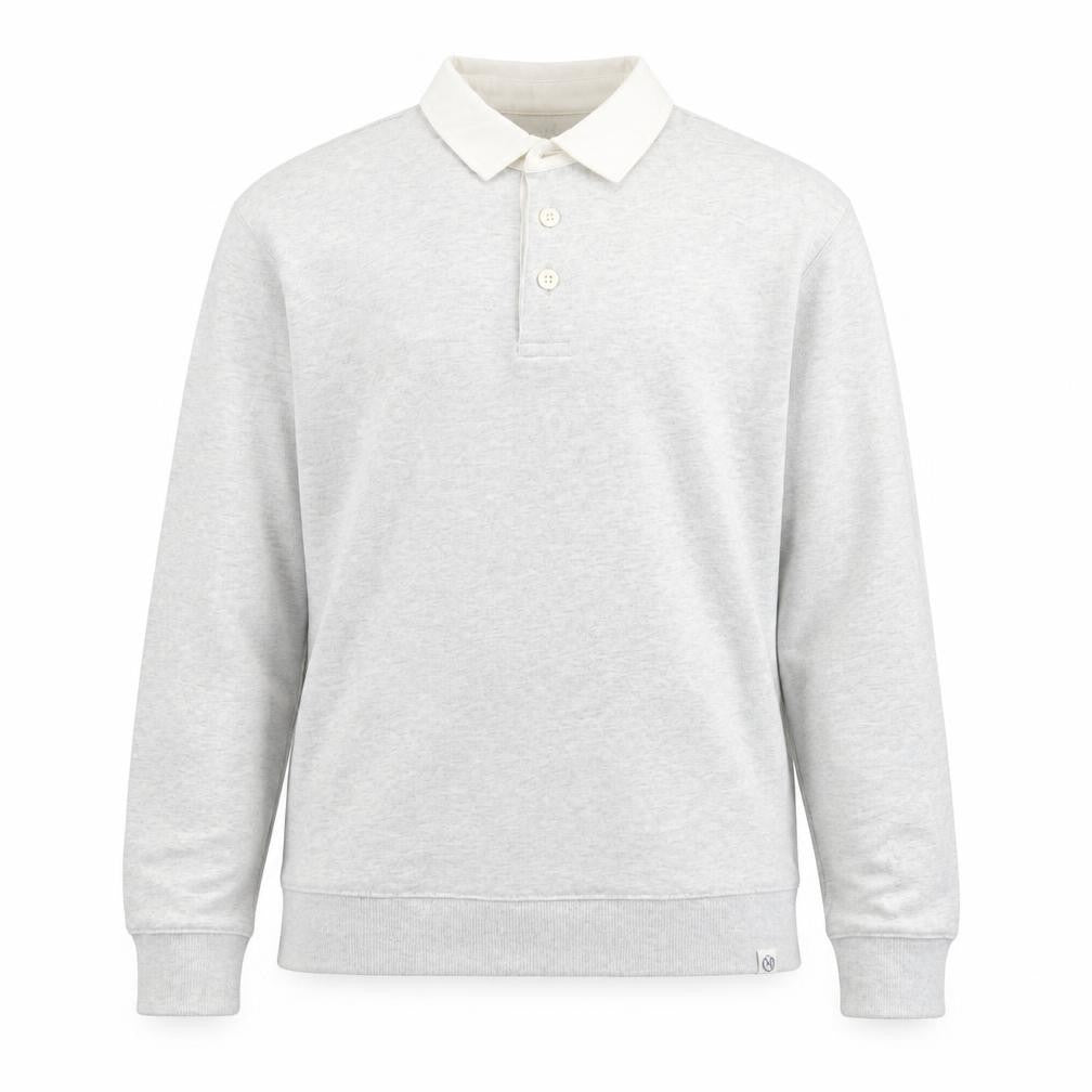 Marks and Spencer Men's Grey Long Sleeve Cotton Polo Shirt Size S
