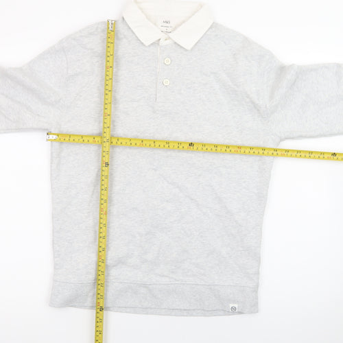 Marks and Spencer Men's Grey Long Sleeve Cotton Polo Shirt Size S