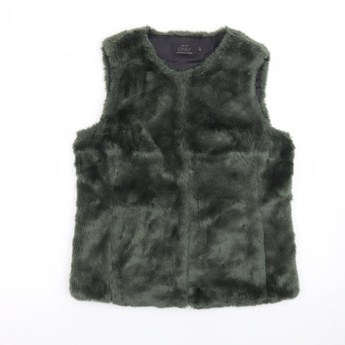 ONLY Women's Green Faux Fur Waistcoat Size M Sleeveless Gilet