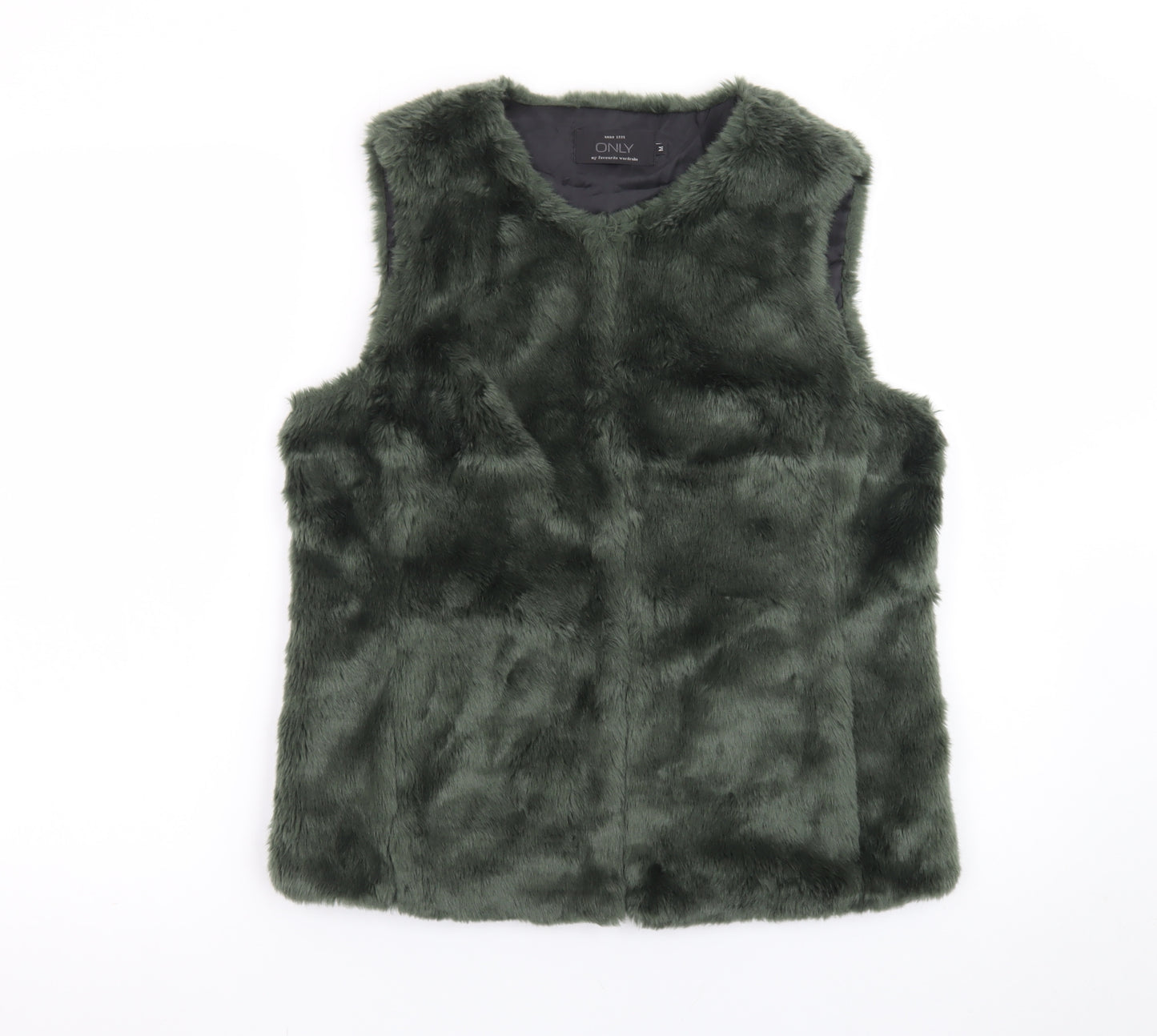 ONLY Women's Green Faux Fur Waistcoat Size M Sleeveless Gilet