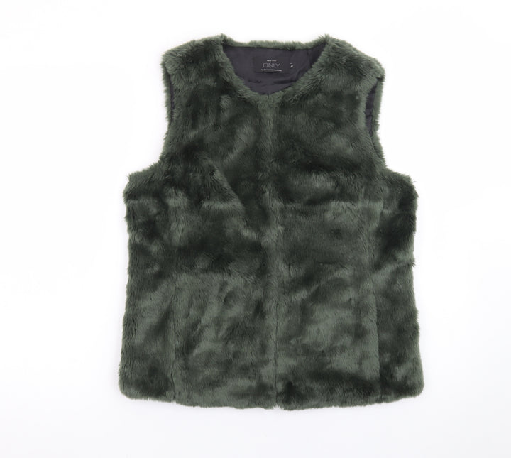 ONLY Women's Green Faux Fur Waistcoat Size M Sleeveless Gilet