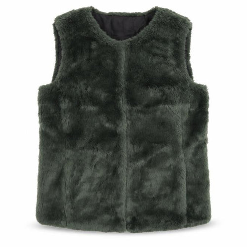 ONLY Women's Green Faux Fur Waistcoat Size M Sleeveless Gilet