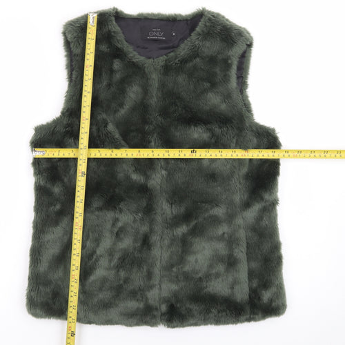 ONLY Women's Green Faux Fur Waistcoat Size M Sleeveless Gilet