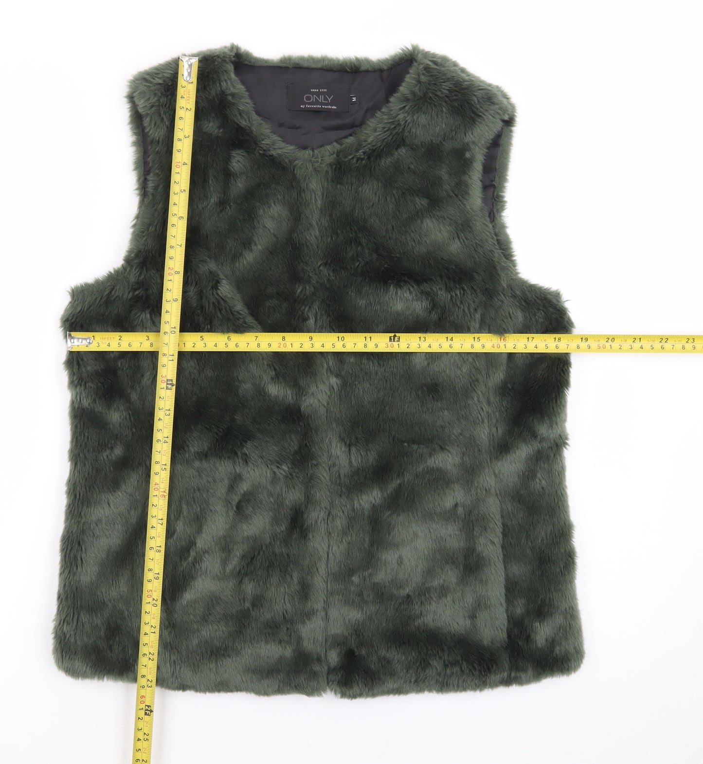 ONLY Women's Green Faux Fur Waistcoat Size M Sleeveless Gilet