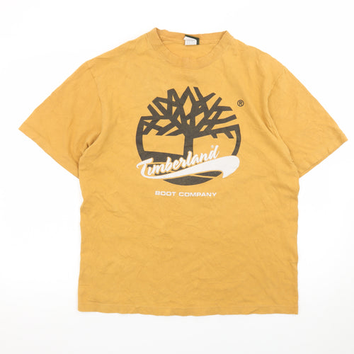 Timberland Men’s Yellow Logo Graphic T-Shirt Size S Vintage Cotton