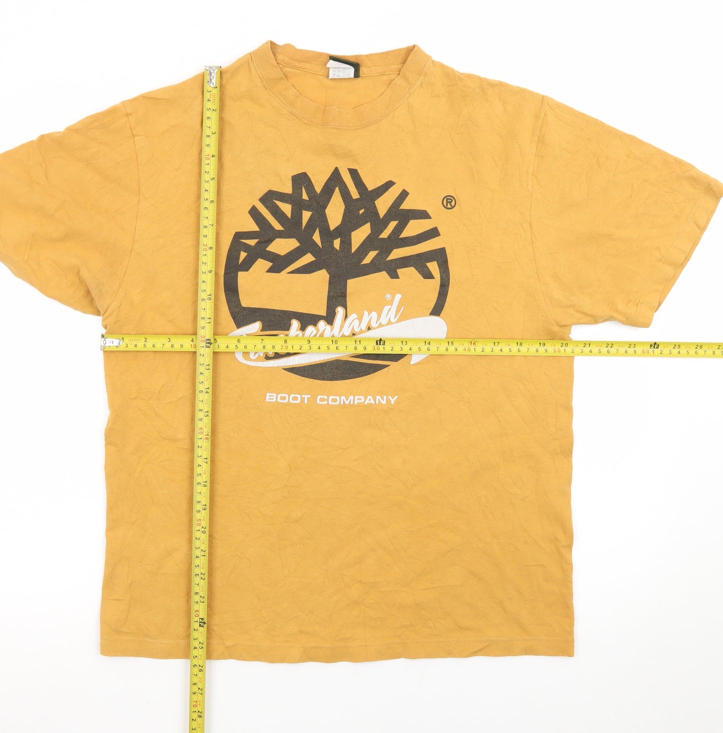 Timberland Men’s Yellow Logo Graphic T-Shirt Size S Vintage Cotton