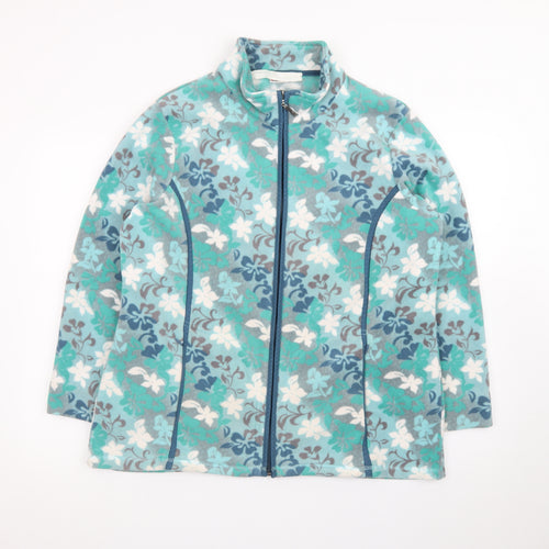 Damart Women Blue Floral Fleece Jacket Size 18 Full Zip Lightweight