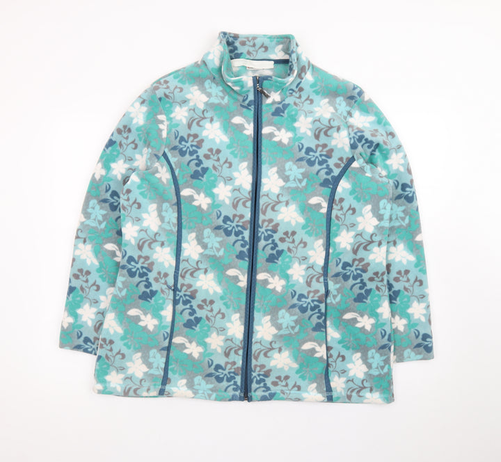Damart Women Blue Floral Fleece Jacket Size 18 Full Zip Lightweight