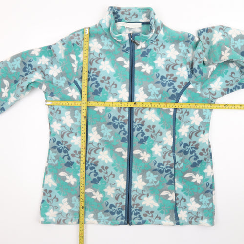 Damart Women Blue Floral Fleece Jacket Size 18 Full Zip Lightweight
