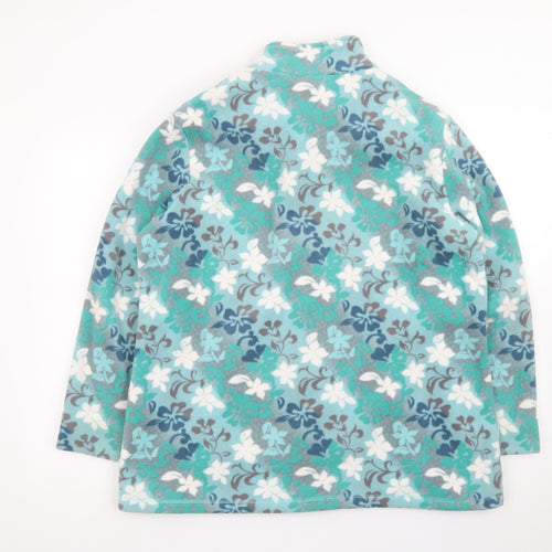 Damart Women Blue Floral Fleece Jacket Size 18 Full Zip Lightweight