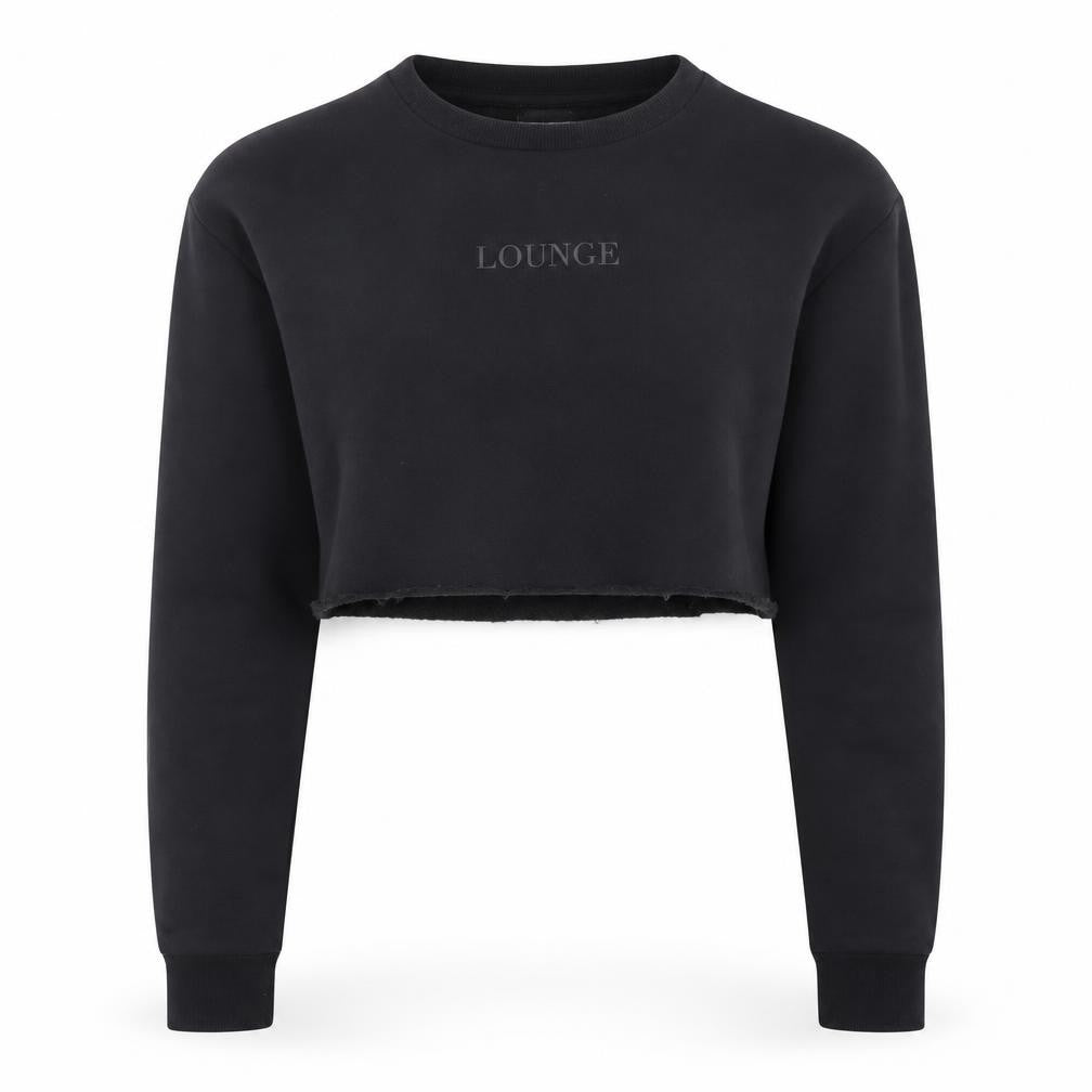 Front view of Lounge Apparel Women Black Cropped Pullover Sweatshirt M