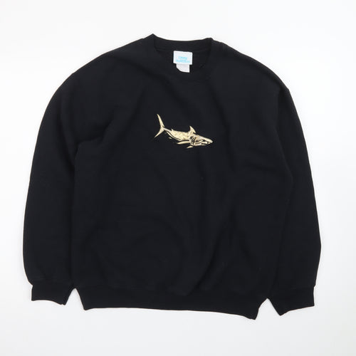 Emma Warren Men's Black Shark Embroidered Crew Neck Sweatshirt M