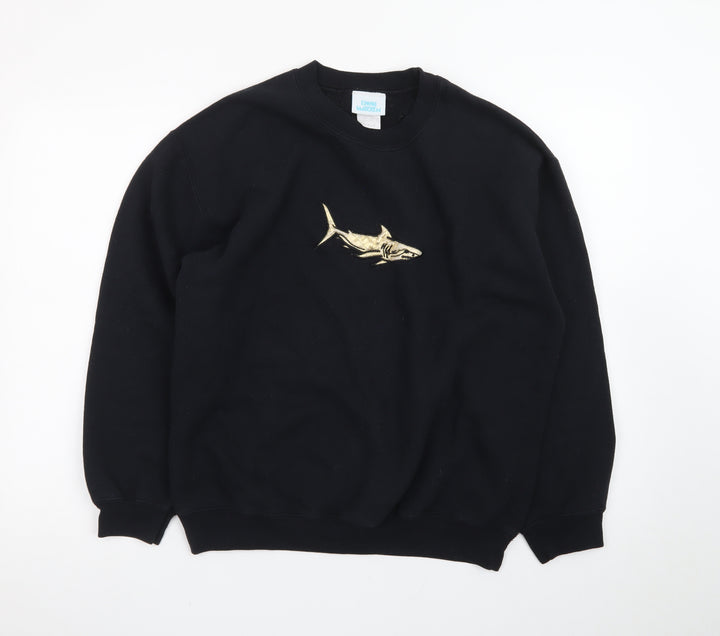 Emma Warren Men's Black Shark Embroidered Crew Neck Sweatshirt M