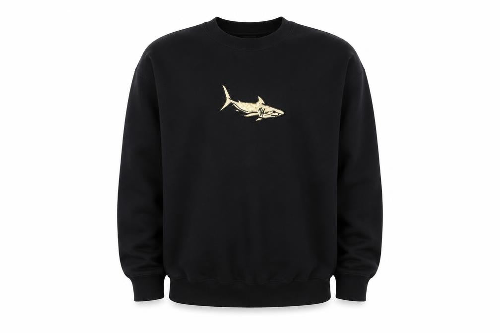 Emma Warren Men's Black Shark Embroidered Crew Neck Sweatshirt M