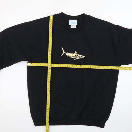 Emma Warren Men's Black Shark Embroidered Crew Neck Sweatshirt M