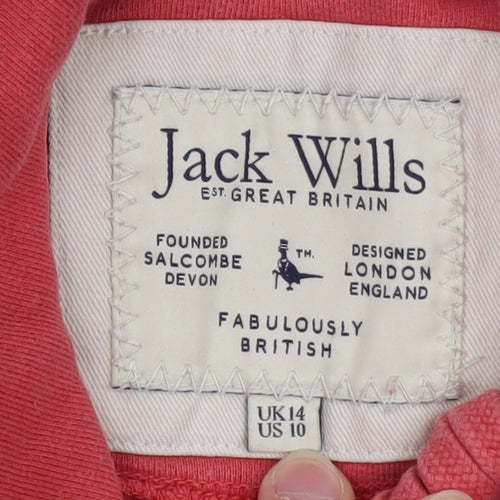Jack Wills Womens Pink Pullover Hoodie Size 14 Wills 22 Logo Cotton