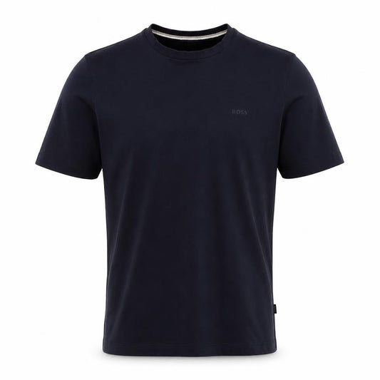 Front view of BOSS Men's Black Cotton Crew Neck Short Sleeve T-Shirt, size M