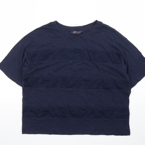 Marks and Spencer Women's Navy Lace Panel Cotton T-Shirt Size 12