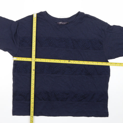 Marks and Spencer Women's Navy Lace Panel Cotton T-Shirt Size 12