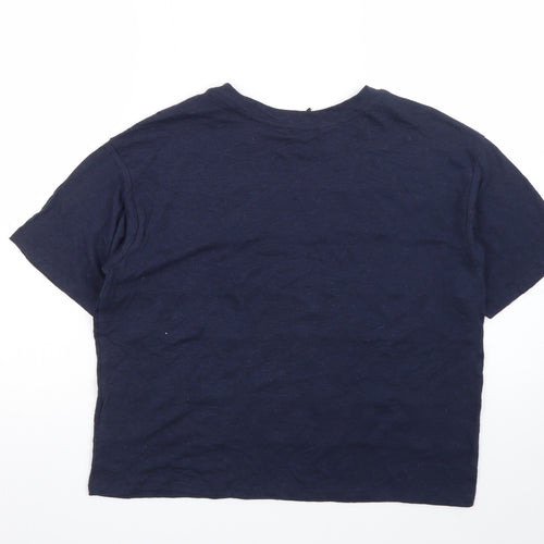 Marks and Spencer Women's Navy Lace Panel Cotton T-Shirt Size 12